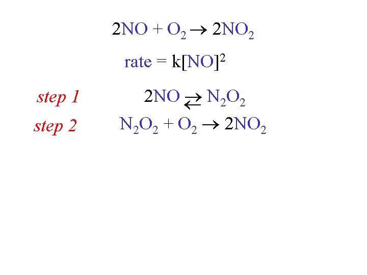 2 NO + O 2 2 NO 2 rate = k[NO]2 step 2 2