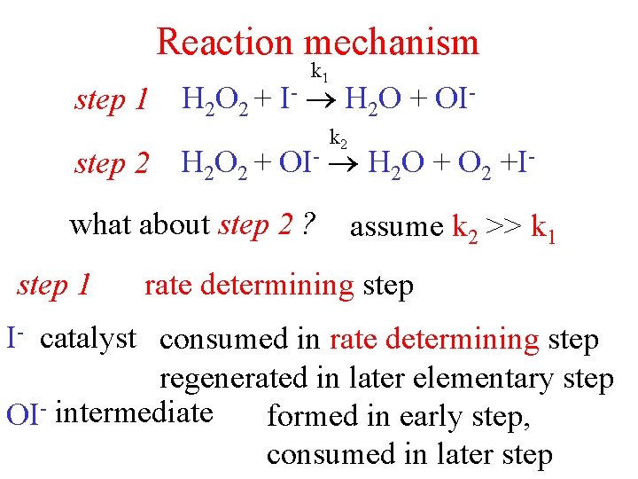 Reaction mechanism k 1 step 1 H 2 O 2 + I- H 2 Reaction mechanism k 1 step 1 H 2 O 2 + I- H 2