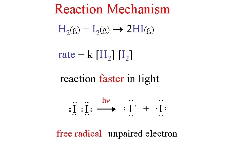 Reaction Mechanism H 2(g) + I 2(g) 2 HI(g) rate = k [H 2]