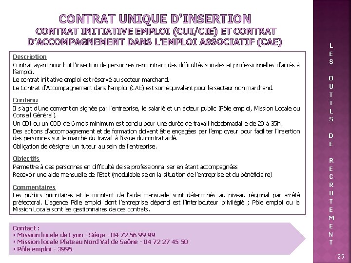 CONTRAT UNIQUE D'INSERTION CONTRAT INITIATIVE EMPLOI (CUI/CIE) ET CONTRAT D’ACCOMPAGNEMENT DANS L’EMPLOI ASSOCIATIF (CAE)