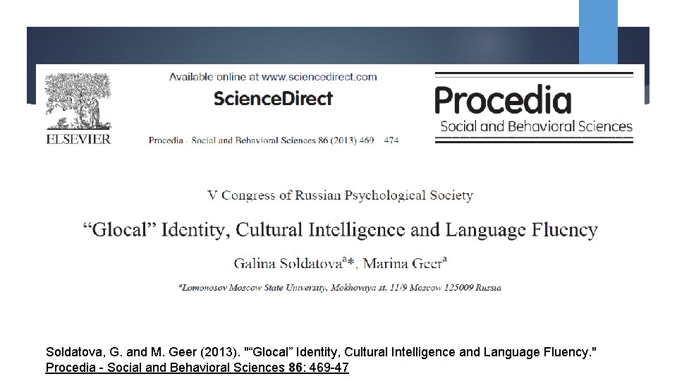 Soldatova, G. and M. Geer (2013). "“Glocal” Identity, Cultural Intelligence and Language Fluency. "