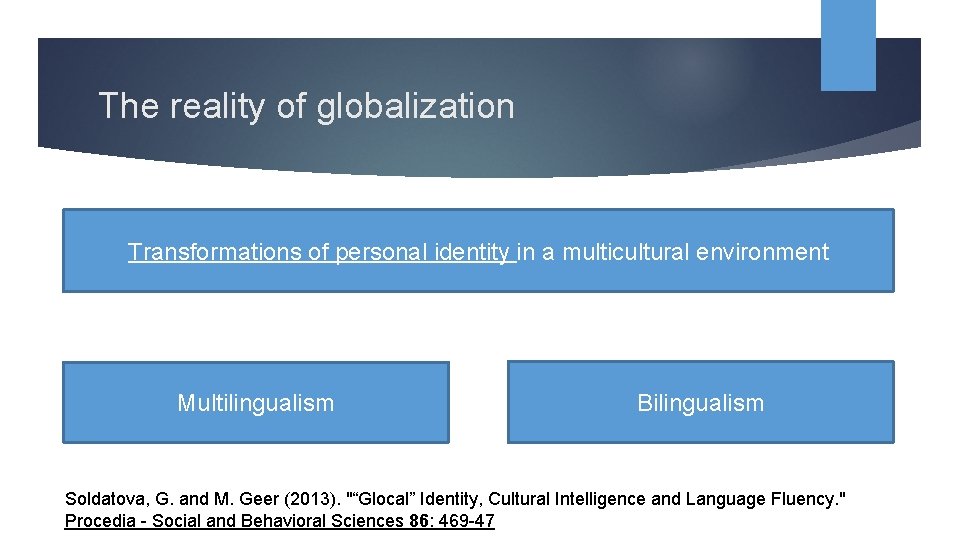 The reality of globalization Transformations of personal identity in a multicultural environment Multilingualism Bilingualism