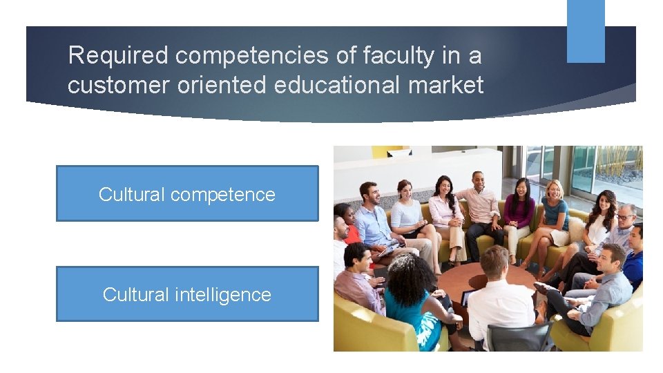 Required competencies of faculty in a customer oriented educational market Cultural competence Cultural intelligence