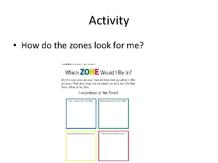 Activity • How do the zones look for me? SENAS Trafford 