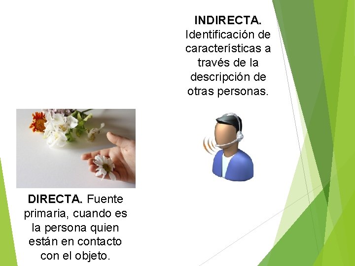 INDIRECTA. Identificación de características a través de la descripción de otras personas. DIRECTA. Fuente