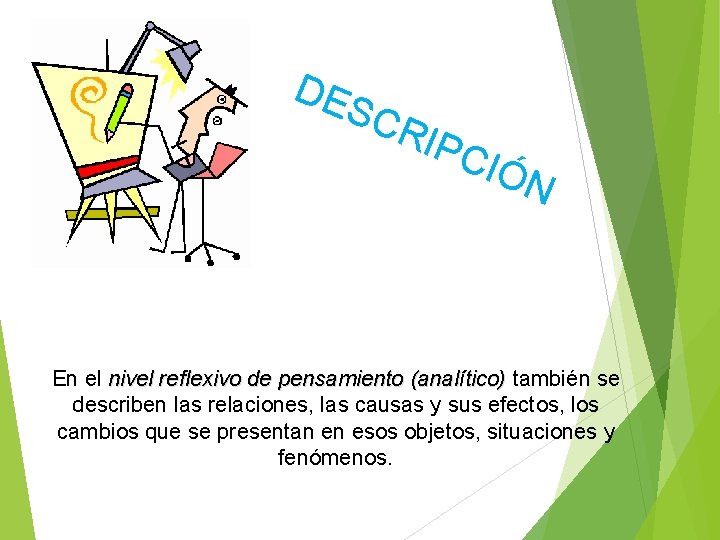 DE SC R IPC IÓN En el nivel reflexivo de pensamiento (analítico) también se