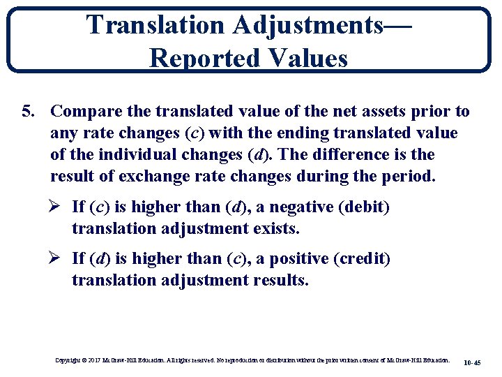 Translation Adjustments— Reported Values 5. Compare the translated value of the net assets prior