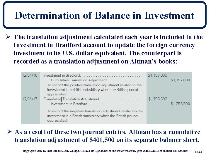 Determination of Balance in Investment Ø The translation adjustment calculated each year is included