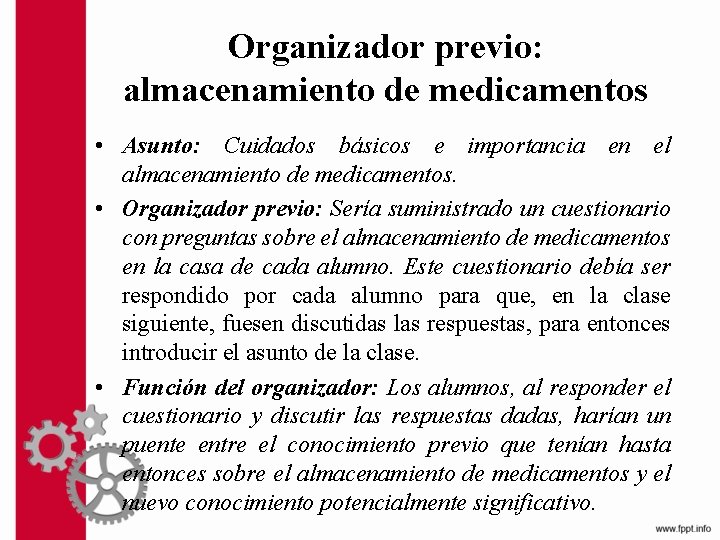 Organizador previo: almacenamiento de medicamentos • Asunto: Cuidados básicos e importancia en el almacenamiento