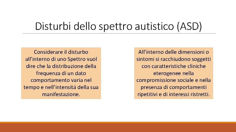 Disturbi dello spettro autistico (ASD) Considerare il disturbo all’interno di uno Spettro vuol dire