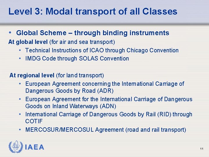 Level 3: Modal transport of all Classes • Global Scheme – through binding instruments