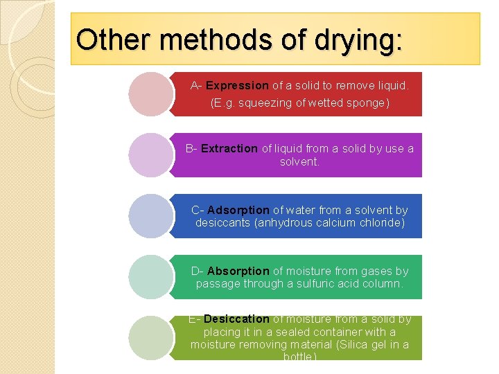 Other methods of drying: A- Expression of a solid to remove liquid. (E. g.