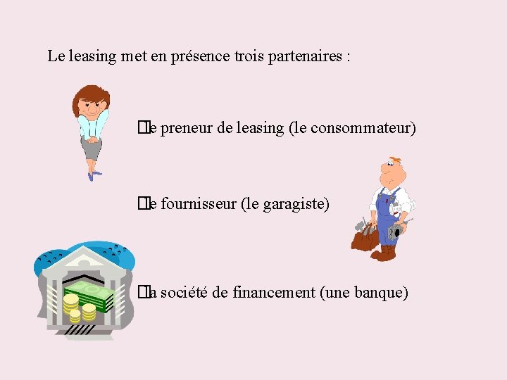 Le leasing met en présence trois partenaires : � le preneur de leasing (le