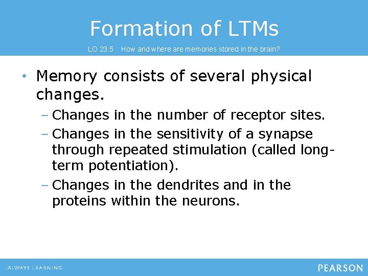Formation of LTMs LO 23. 5 How and where are memories stored in the Formation of LTMs LO 23. 5 How and where are memories stored in the