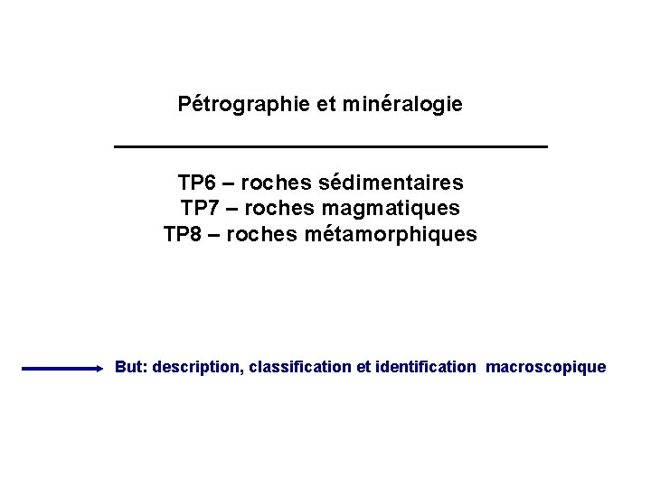 Pétrographie et minéralogie TP 6 – roches sédimentaires TP 7 – roches magmatiques TP