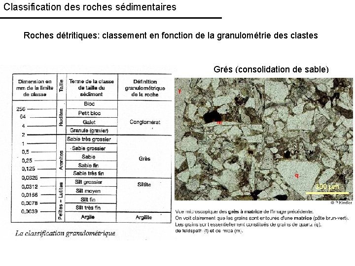 Classification des roches sédimentaires Roches détritiques: classement en fonction de la granulométrie des clastes