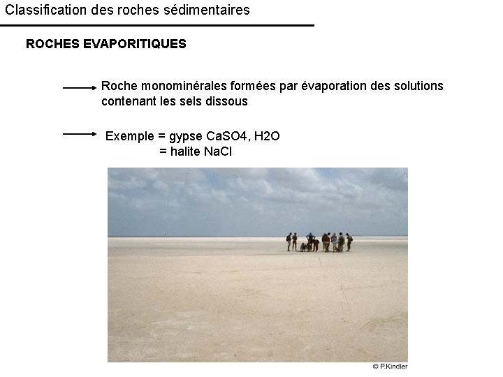 Classification des roches sédimentaires ROCHES EVAPORITIQUES Roche monominérales formées par évaporation des solutions contenant