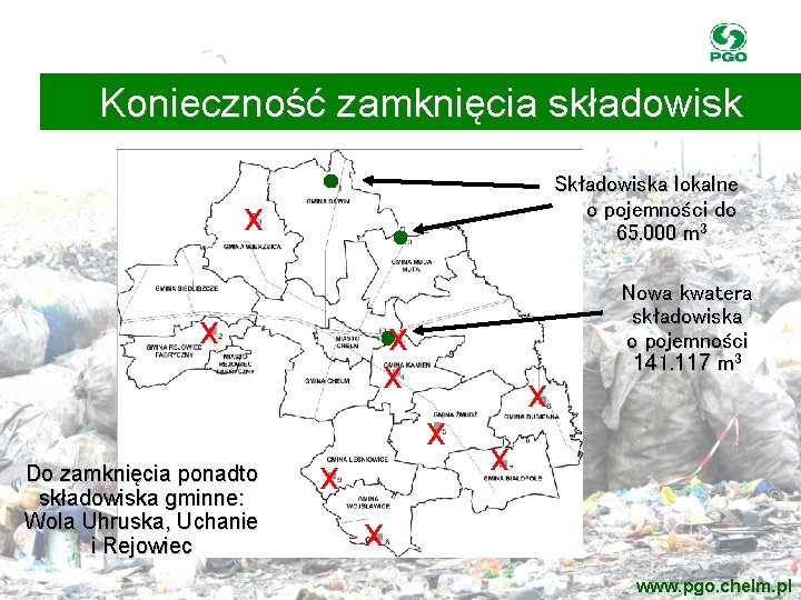 Konieczność zamknięcia składowisk Składowiska lokalne o pojemności do 65. 000 m 3 x x