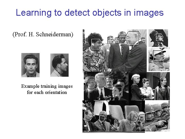 Learning to detect objects in images (Prof. H. Schneiderman) Example training images for each