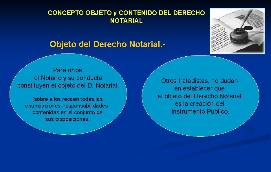CONCEPTO OBJETO y CONTENIDO DEL DERECHO NOTARIAL Objeto del Derecho Notarial. Para unos el