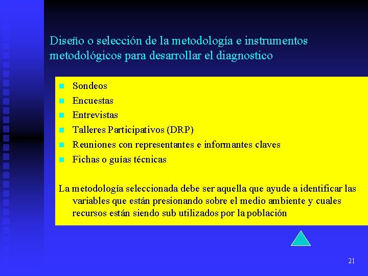 Diseño o selección de la metodología e instrumentos metodológicos para desarrollar el diagnostico n