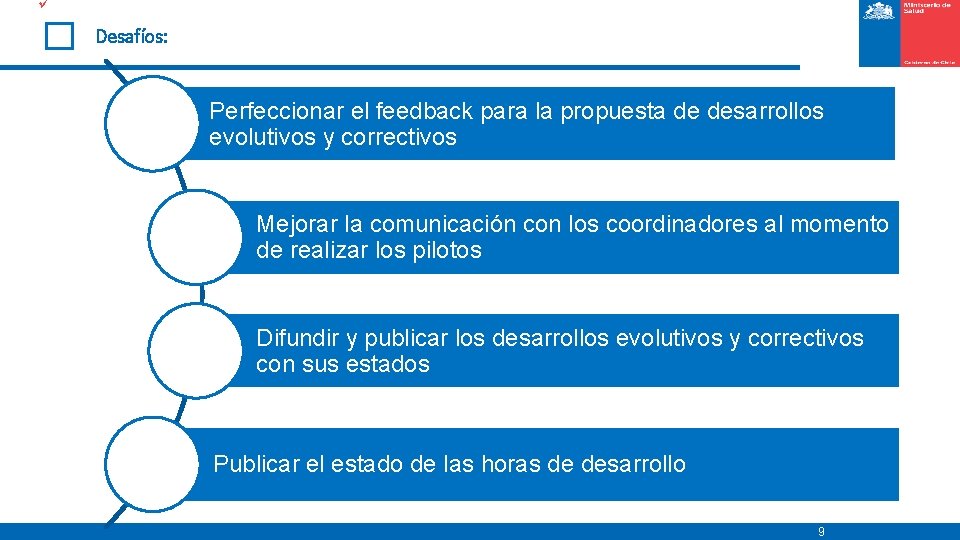 ü Desafíos: Perfeccionar el feedback para la propuesta de desarrollos evolutivos y correctivos Mejorar
