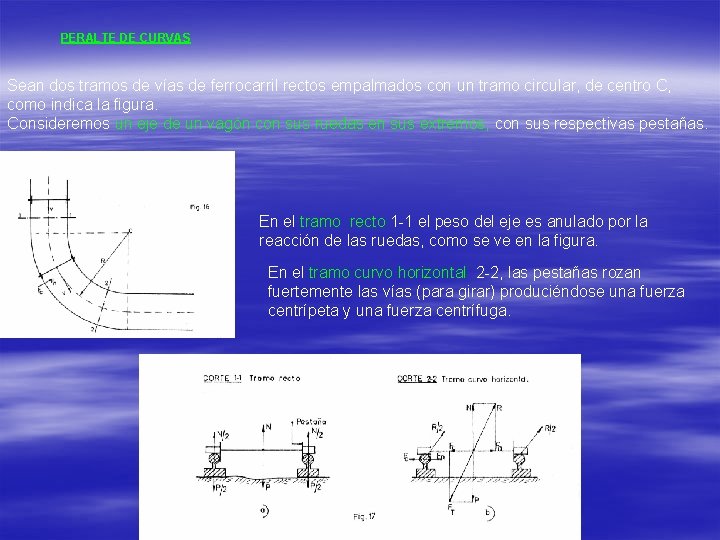 PERALTE DE CURVAS Sean dos tramos de vías de ferrocarril rectos empalmados con un