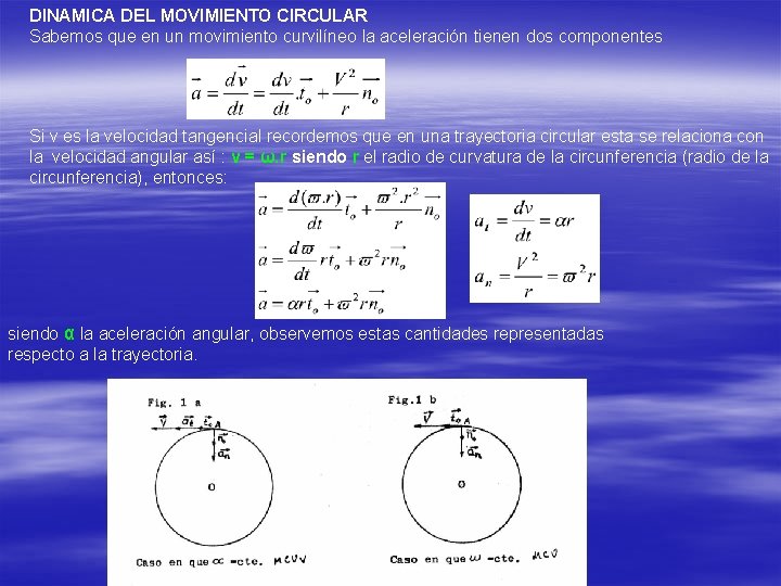 DINAMICA DEL MOVIMIENTO CIRCULAR Sabemos que en un movimiento curvilíneo la aceleración tienen dos