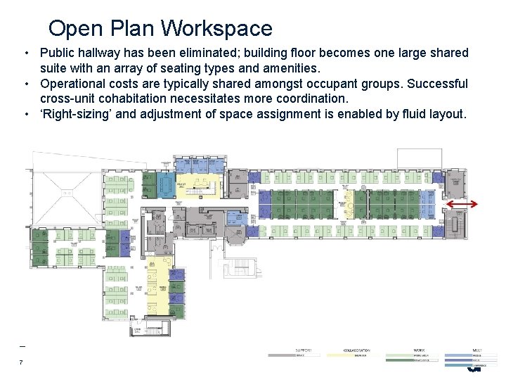 Open Plan Workspace • Public hallway has been eliminated; building floor becomes one large