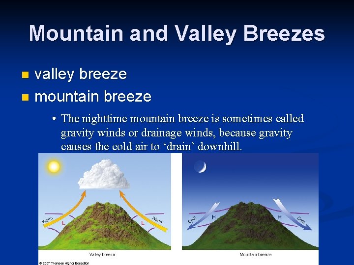 Mountain and Valley Breezes valley breeze n mountain breeze n • The nighttime mountain