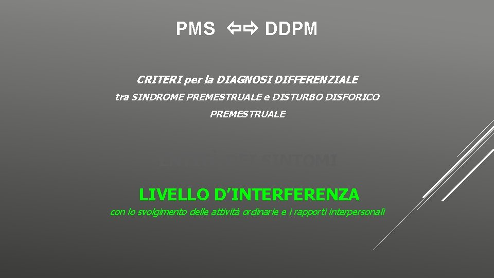 PMS DDPM CRITERI per la DIAGNOSI DIFFERENZIALE tra SINDROME PREMESTRUALE e DISTURBO DISFORICO PREMESTRUALE