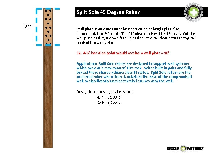 Split Sole 45 Degree Raker 24” Wall plate should measure the insertion point height