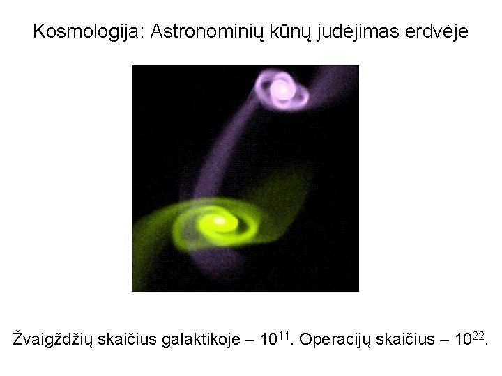 Kosmologija: Astronominių kūnų judėjimas erdvėje Žvaigždžių skaičius galaktikoje – 1011. Operacijų skaičius – 1022.