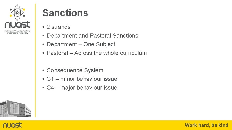 Sanctions • • 2 strands Department and Pastoral Sanctions Department – One Subject Pastoral