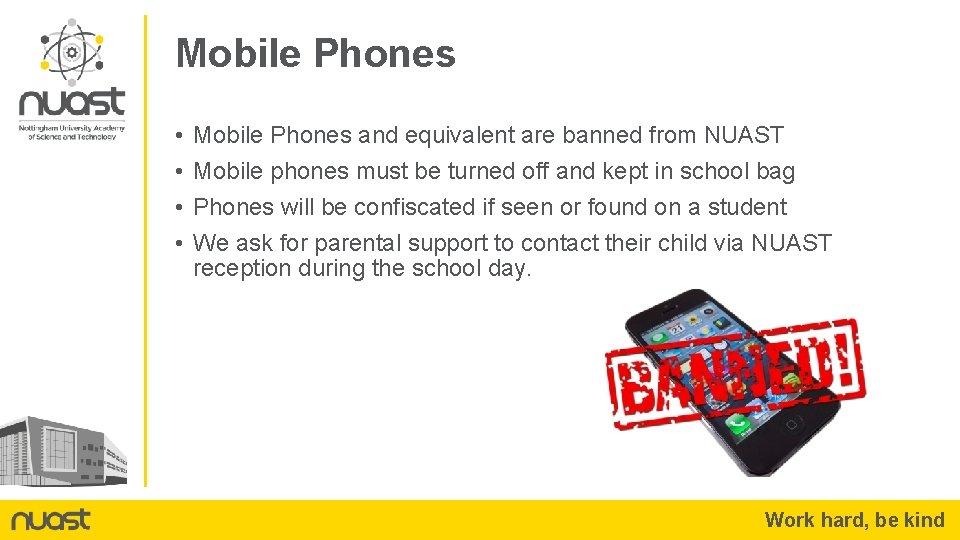 Mobile Phones • • Mobile Phones and equivalent are banned from NUAST Mobile phones