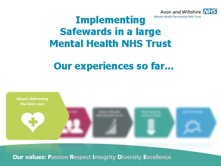 Implementing Safewards in a large Mental Health NHS Trust Our experiences so far. .