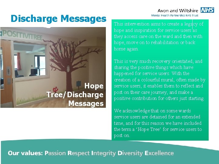 Discharge Messages Hope Tree/Discharge Messages This intervention aims to create a legacy of hope