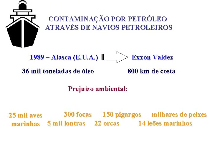 CONTAMINAÇÃO POR PETRÓLEO ATRAVÉS DE NAVIOS PETROLEIROS 1989 – Alasca (E. U. A. )
