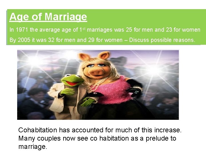 Age of Marriage In 1971 the average of 1 st marriages was 25 for