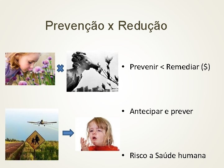 Prevenção x Redução • Prevenir < Remediar ($) • Antecipar e prever • Risco