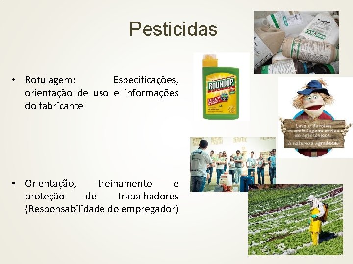 Pesticidas • Rotulagem: Especificações, orientação de uso e informações do fabricante • Orientação, treinamento