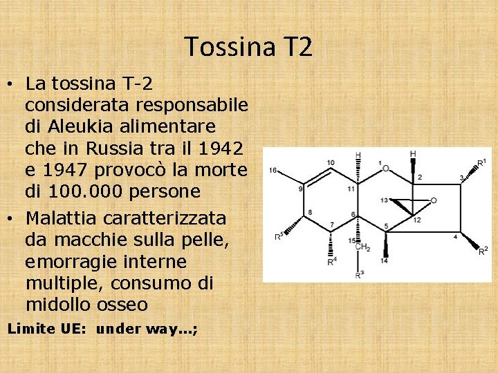 Tossina T 2 • La tossina T-2 considerata responsabile di Aleukia alimentare che in