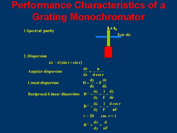 Performance Characteristics of a Grating Monochromator l + l 1 Exit slit 