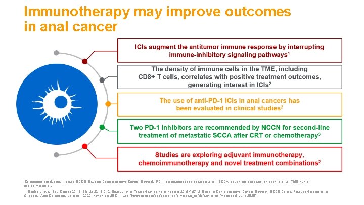 Immunotherapy may improve outcomes in anal cancer ICI, immune checkpoint inhibitor; NCCN, National Comprehensive Immunotherapy may improve outcomes in anal cancer ICI, immune checkpoint inhibitor; NCCN, National Comprehensive