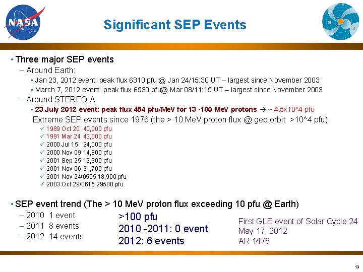 Significant SEP Events • Three major SEP events – Around Earth: • Jan 23,