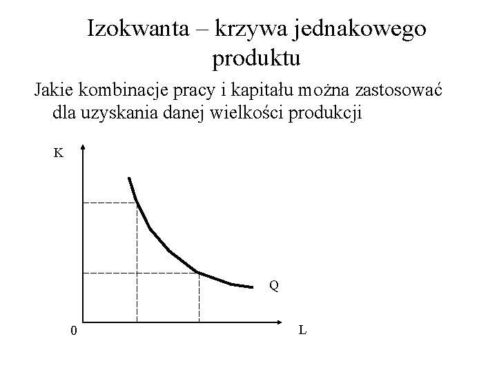 Izokwanta – krzywa jednakowego produktu Jakie kombinacje pracy i kapitału można zastosować dla uzyskania