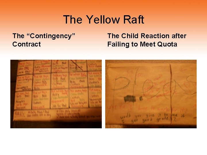 The Yellow Raft The “Contingency” Contract The Child Reaction after Failing to Meet Quota