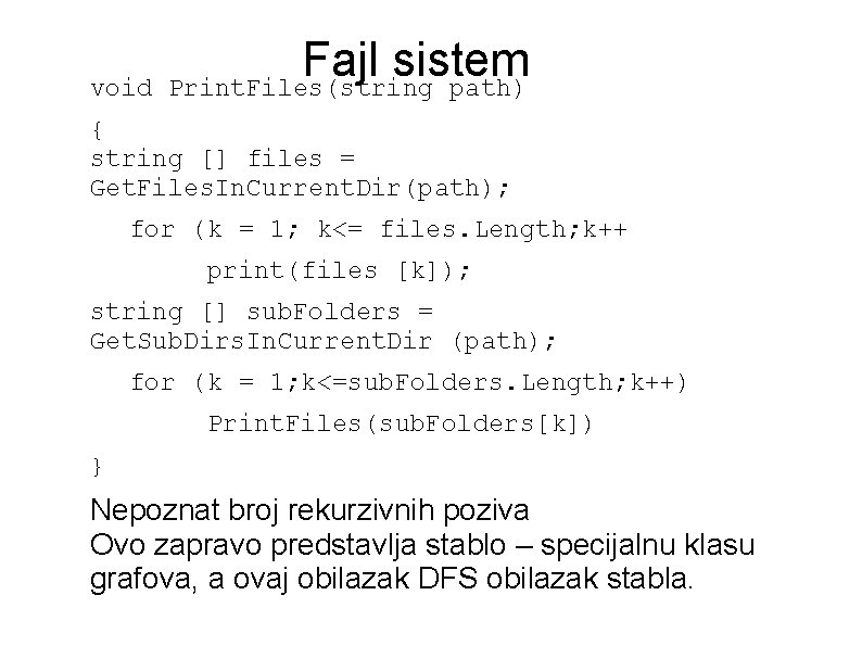 void Fajl sistem Print. Files(string path) { string [] files = Get. Files. In.