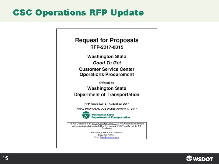 CSC Operations RFP Update 15 CSC Operations RFP Update 15