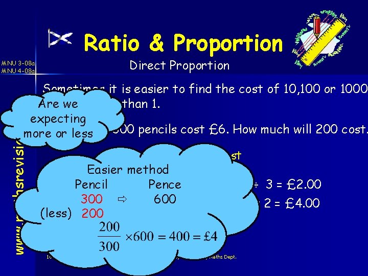 Ratio & Proportion Direct Proportion MNU 3 -08 a MNU 4 -08 a www.